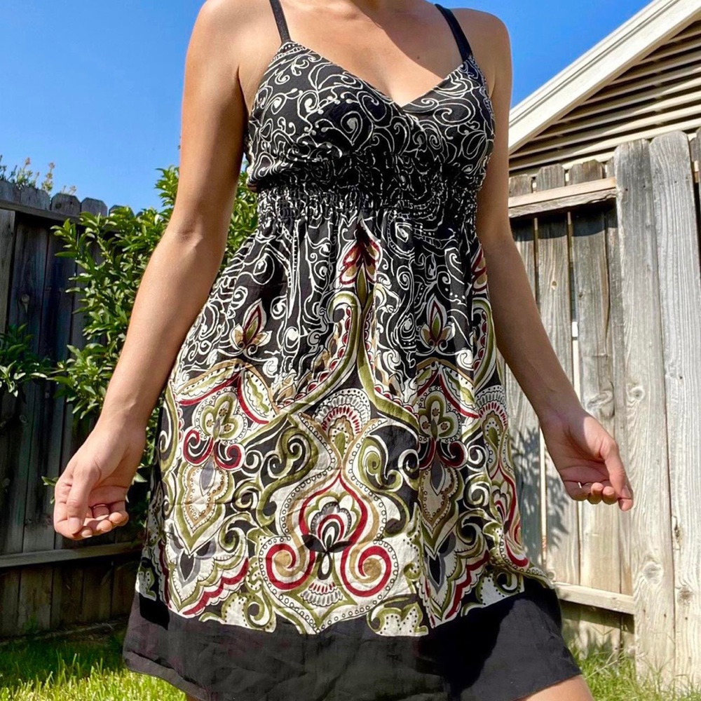 Y2k funky boho fairy grunge paisley print floral dress